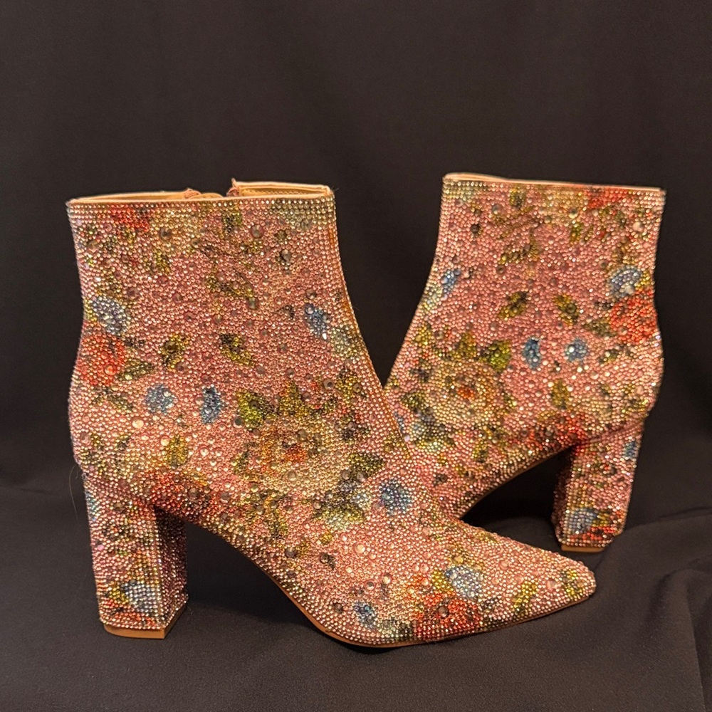 Betsey Johnson Pink Floral Ankle Boots